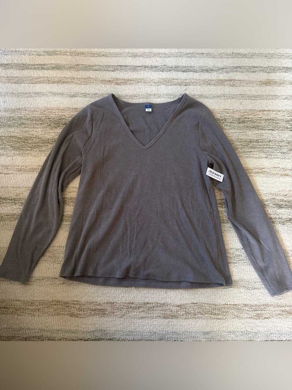Old Navy Ribbed V-Neck Long Sleeve Top - Charcoal